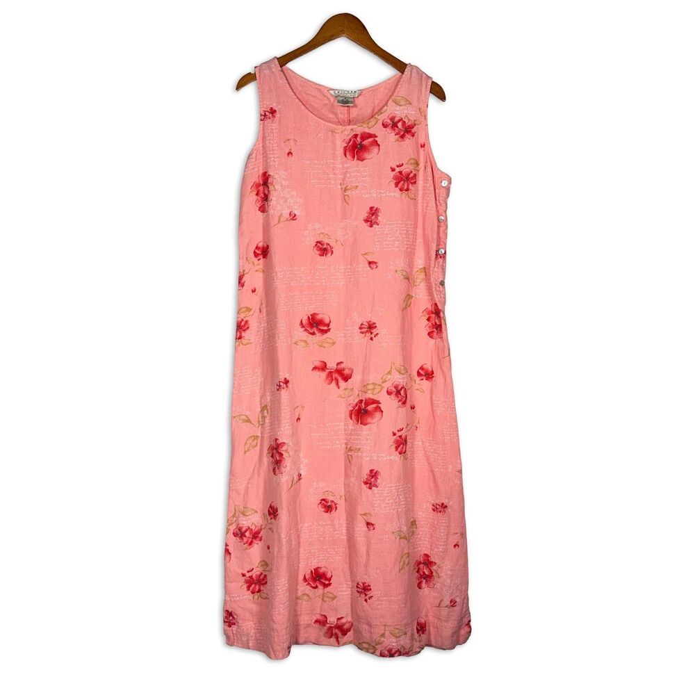 Vintage Y2K Uniform John Paul Richard Pink Floral Linen Maxi Dress Cottagecore M